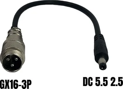 Adaptér GX16-3P samec na DC 5,5 × 2,5 mm samice