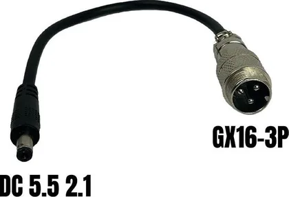 Adaptér GX16-3P samec na DC 5,5 × 2,1 mm samice