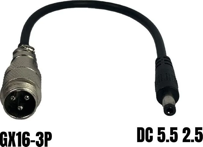 Adaptér GX16-3P samec na DC 5,5 × 2,5 mm samice