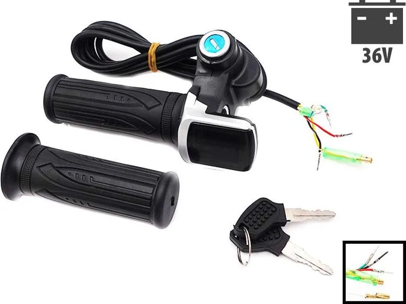 Plynové rukojeti pro elektrické odrážedlo se spínací skříňkou na klíč a LED displejem 36 V