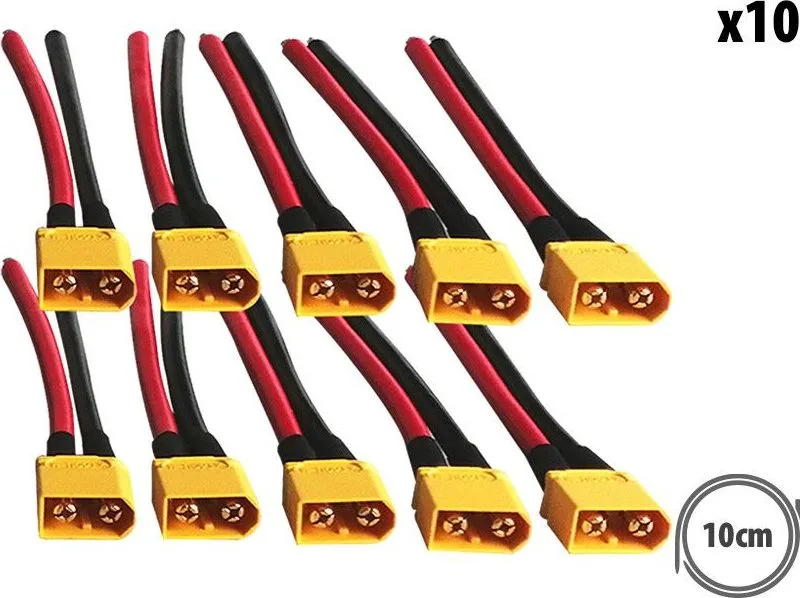 Konektory XT60 samec s kabelem 10 cm (10 ks)